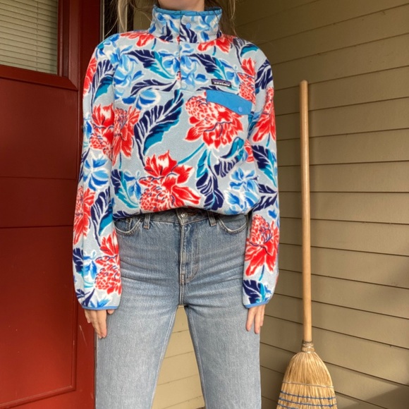 Patagonia Floral Cowl Neck Sweater - Red and Blue - Picture 6 of 9